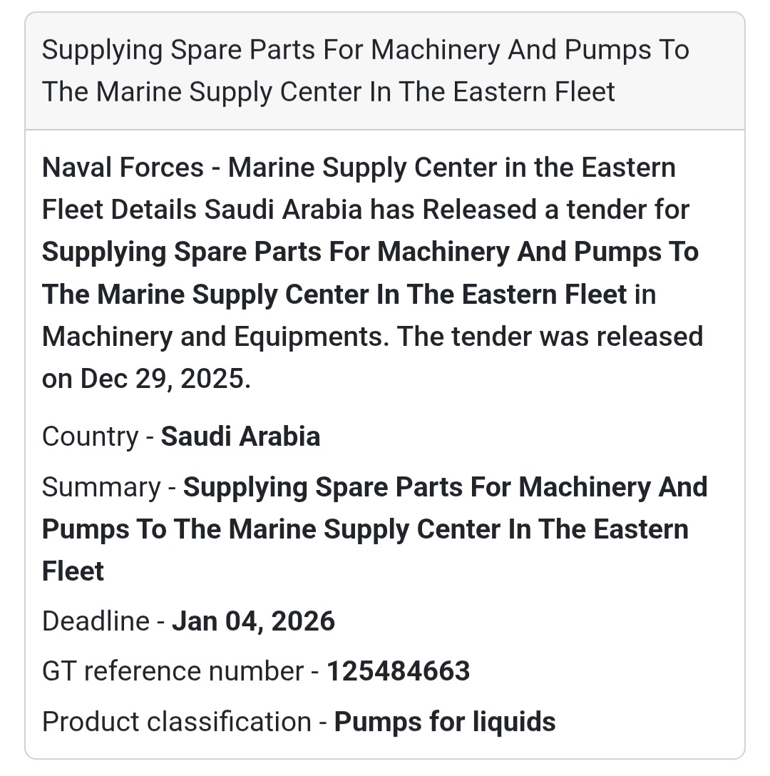📢 Marine Pump & Machinery Spare Parts – Saudi Arabia 🇸🇦