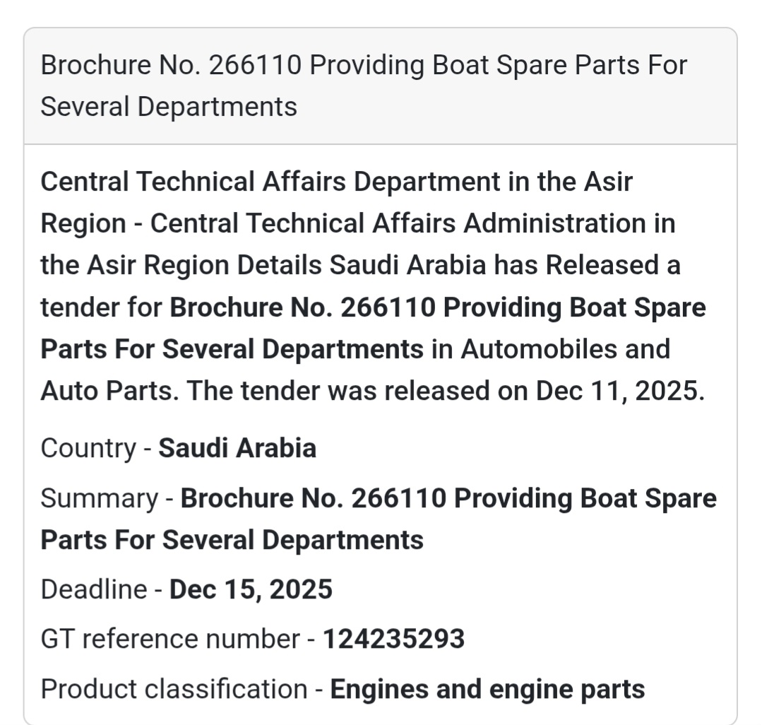 🚤 Marine Spare Parts Tender – Saudi Arabia 🇸🇦⚙️