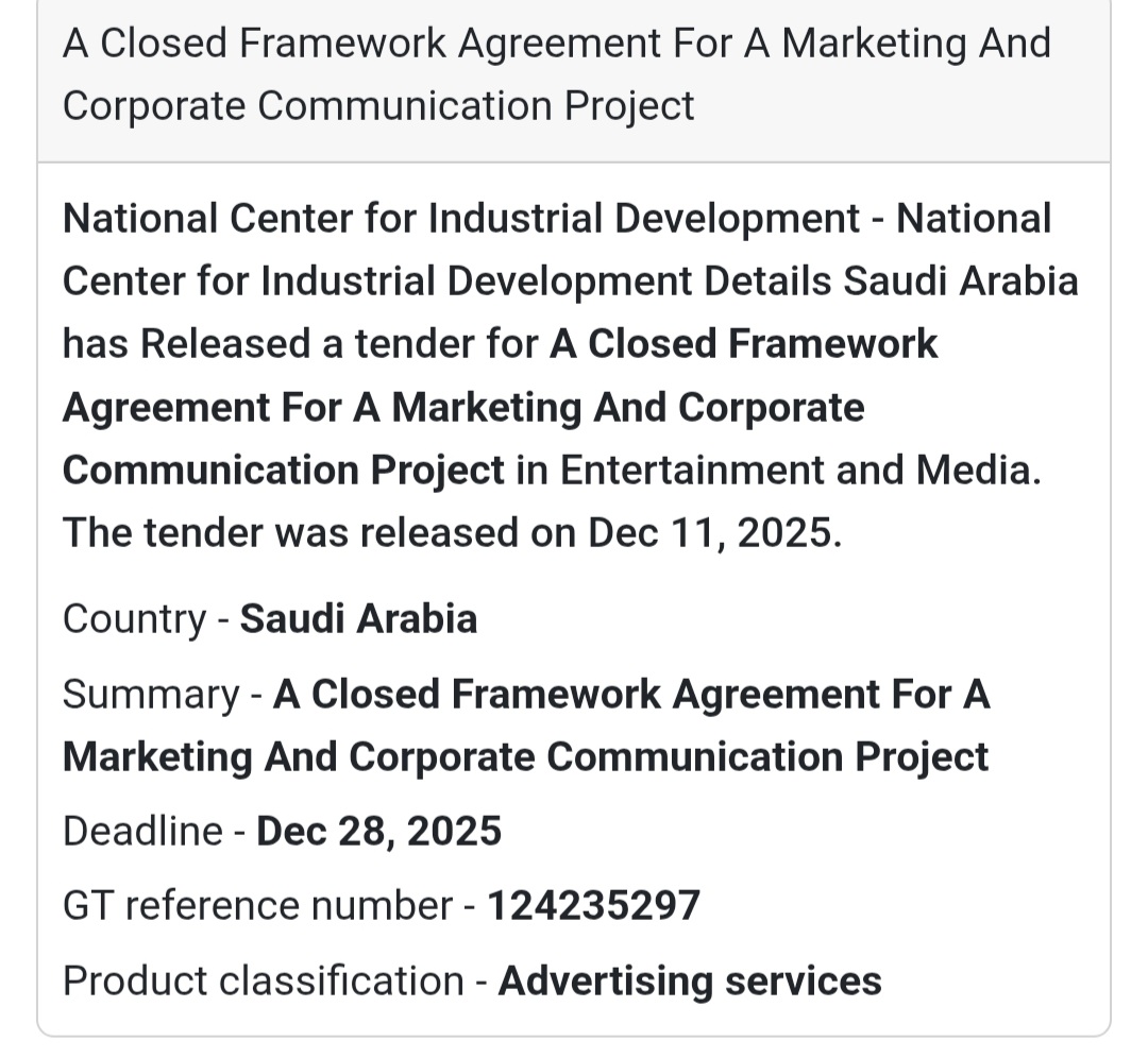 📣 Marketing & Corporate Communication Tender – Saudi Arabia 🇸🇦