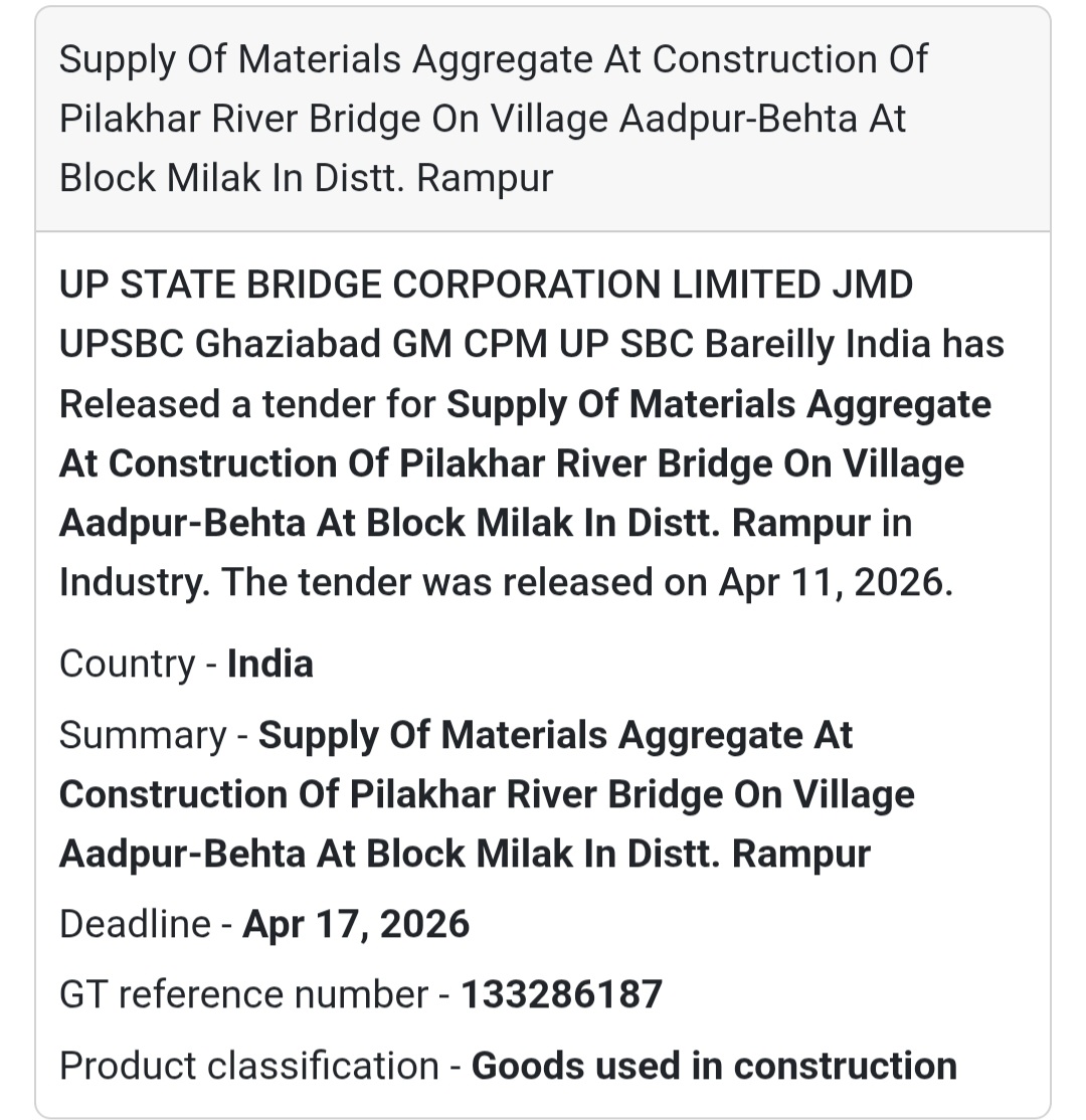 🏗️ MATERIAL SUPPLY – PILAKHAR RIVER BRIDGE (RAMPUR)