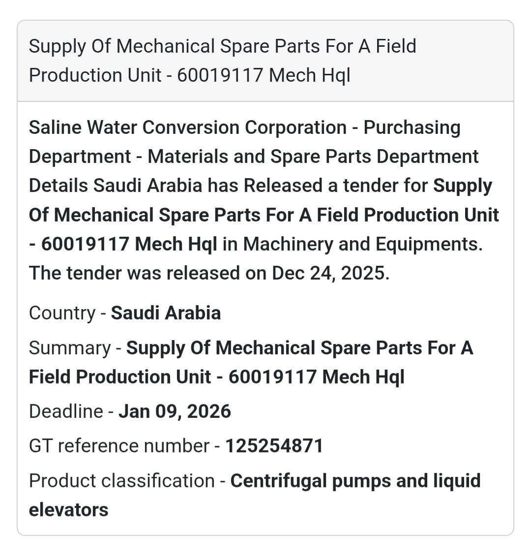 ⚙️ Mechanical Spare Parts – Field Production Unit 🇸🇦
