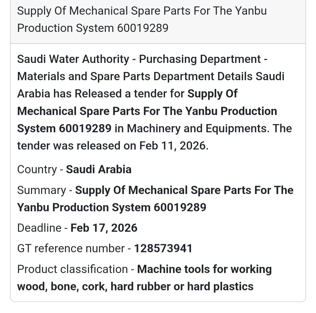⚙️ Mechanical Spare Parts – Yanbu Production System (60019289)