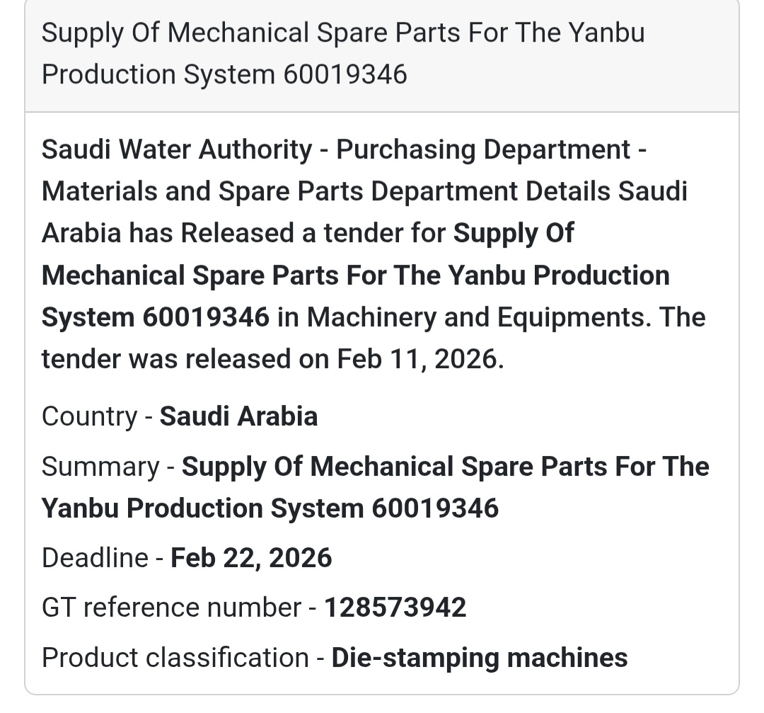 ⚙️ Mechanical Spare Parts – Yanbu Production System (60019346)