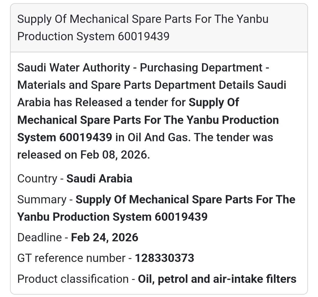 ⚙️ Mechanical Spare Parts – Yanbu Production System