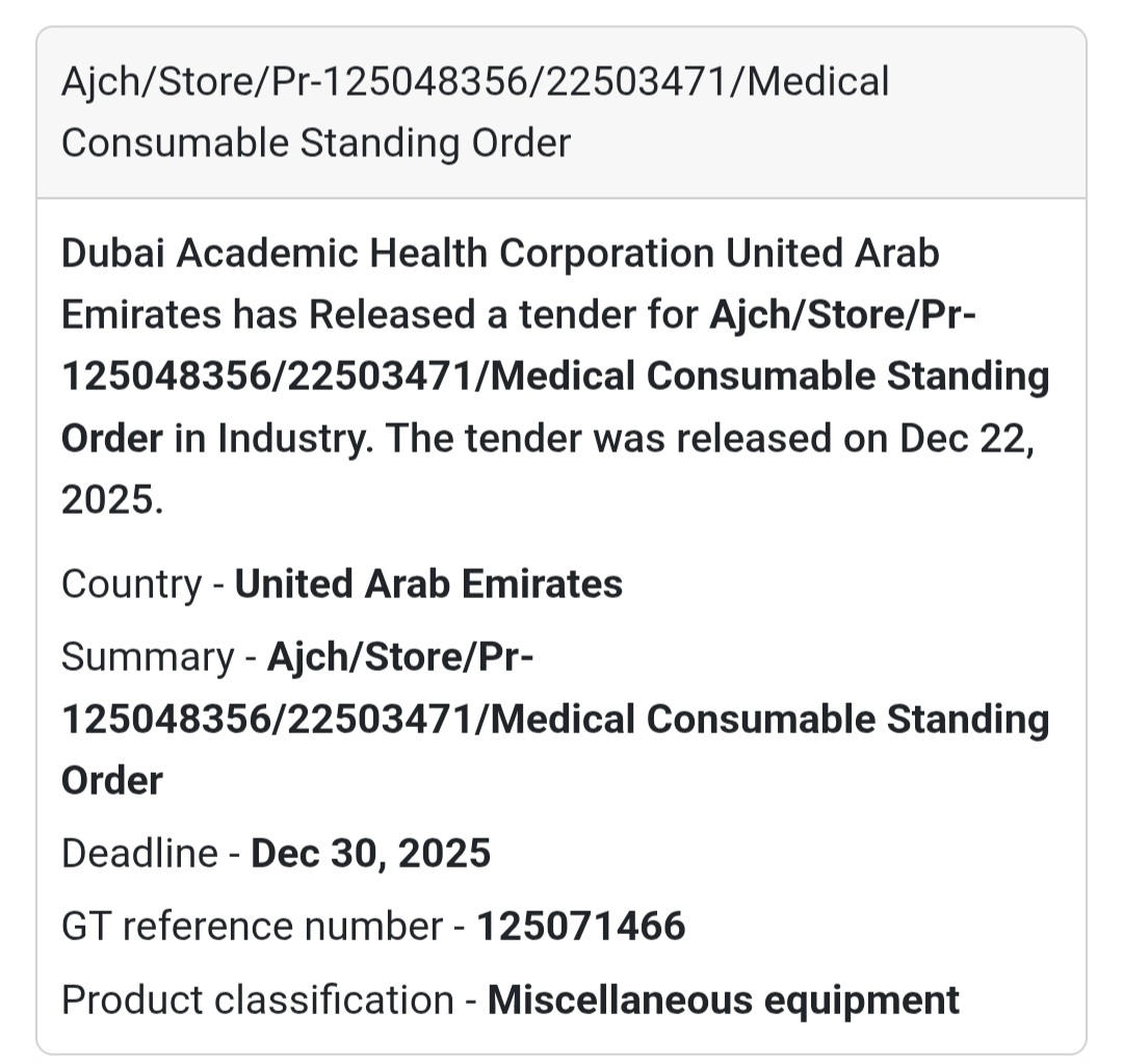 Medical Consumable Standing Order | DHA