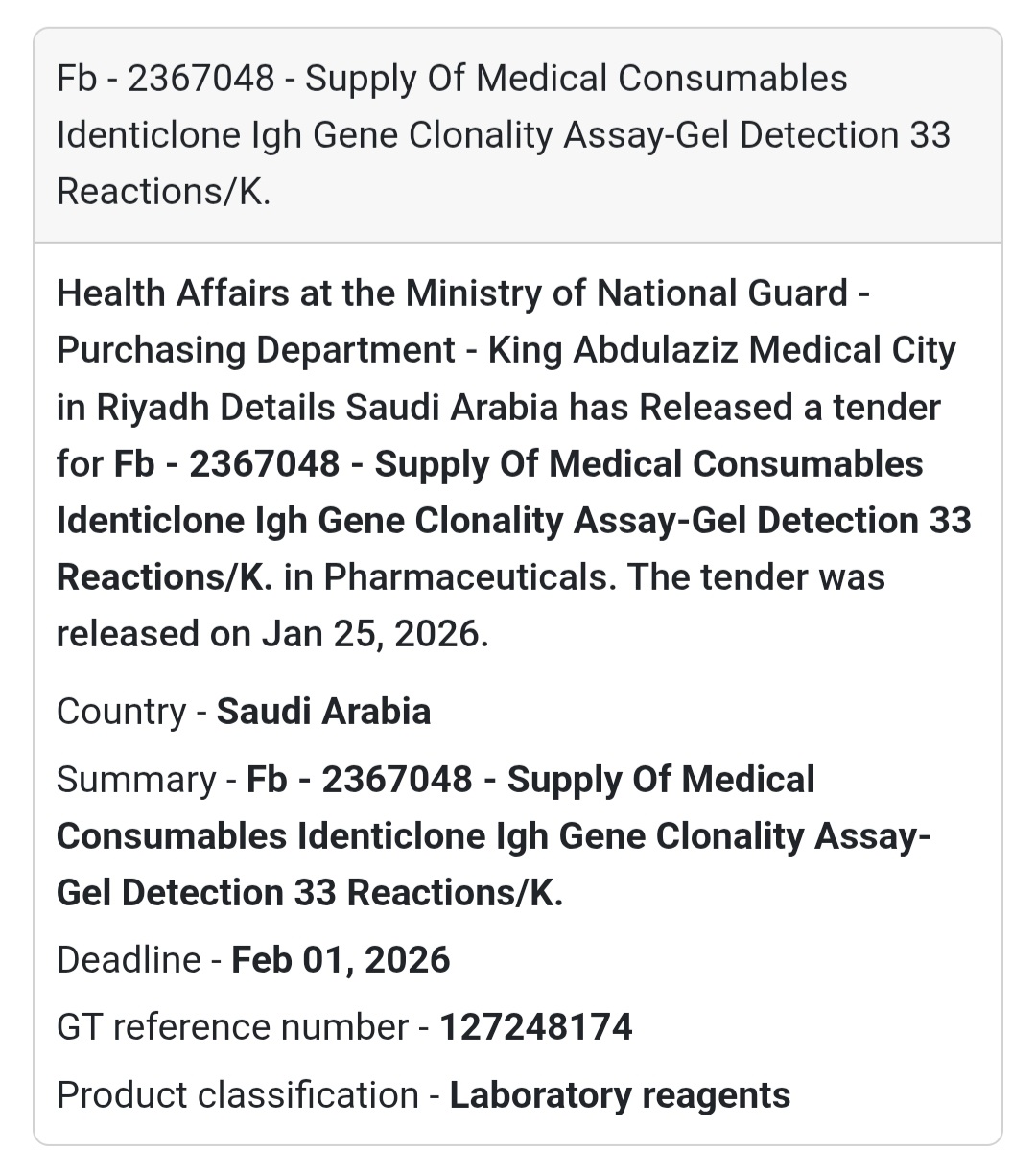 🧬 Medical Consumables – Gene Clonality Assay