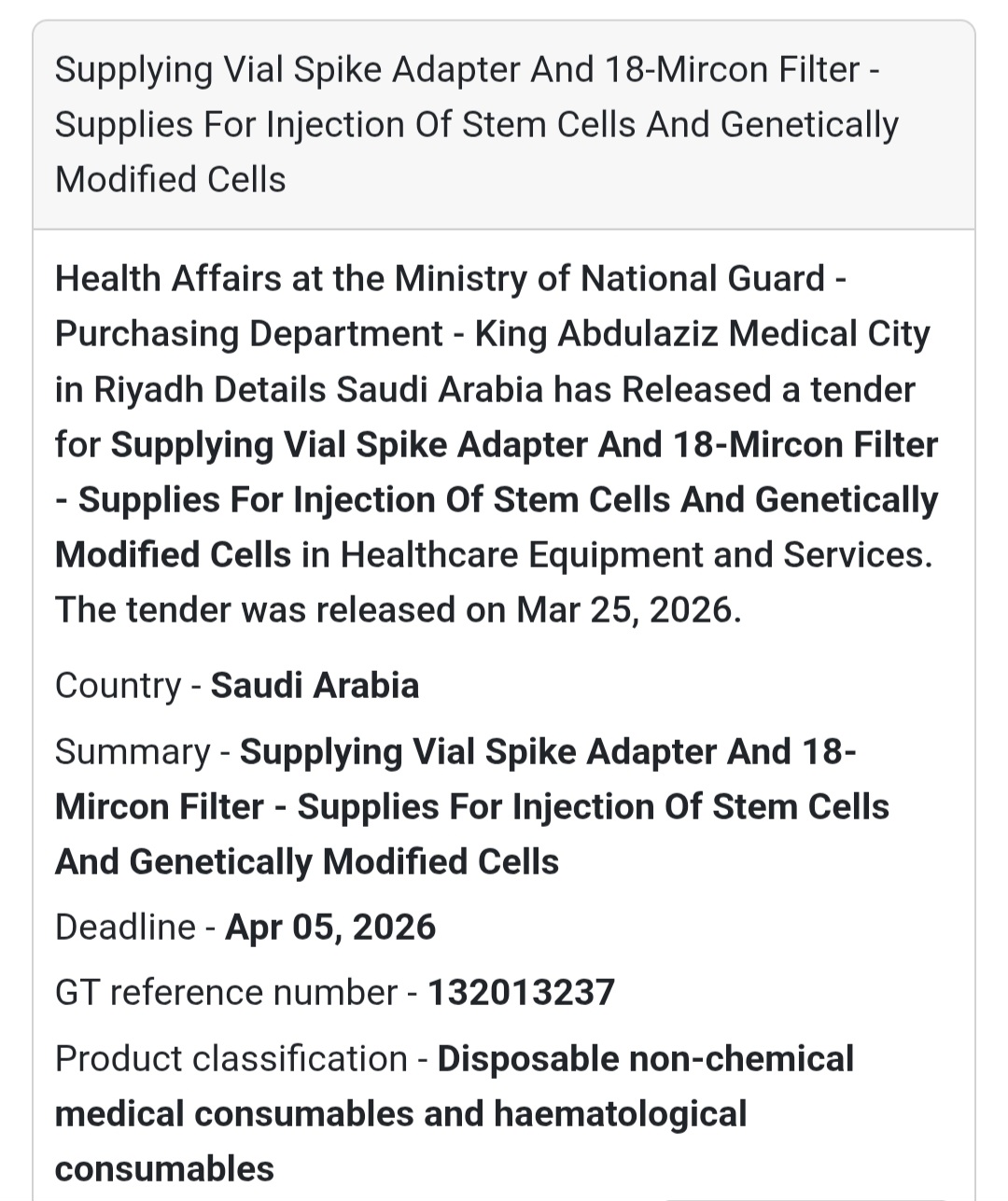 🧪 Medical Consumables (Stem Cell Use)