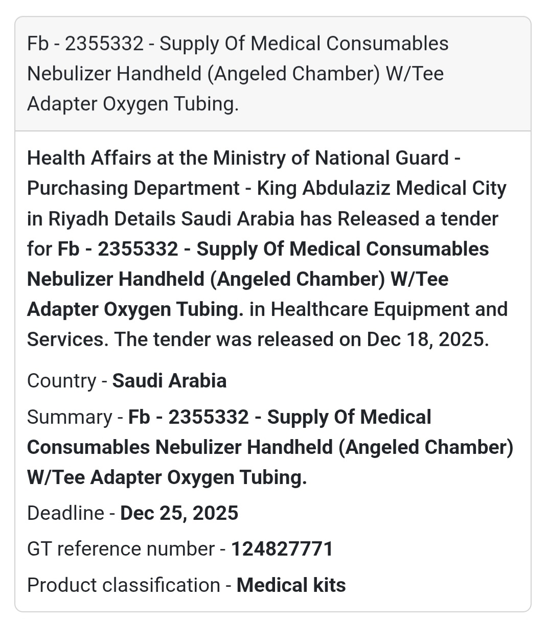 🔔 Medical Consumables Supply Tender | Saudi Arabia 🇸🇦