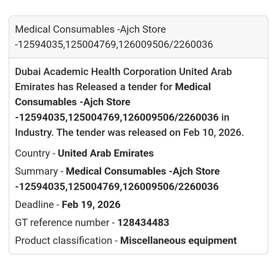 🏥 Medical Consumables Tender Alert! 🏥