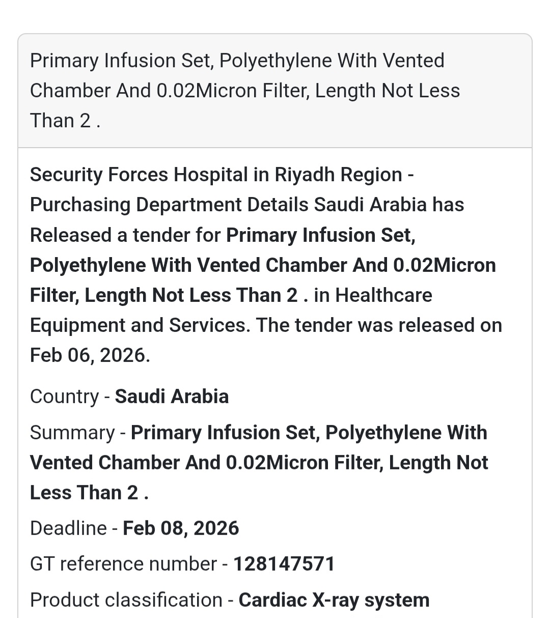 💉 Medical Consumables Tender – Riyadh