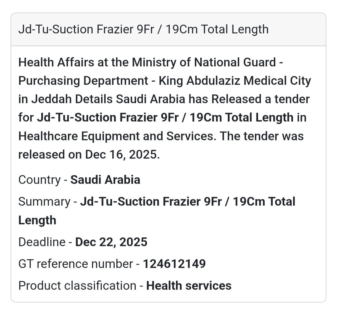 🔔 Medical Consumables Tender | Saudi Arabia 🇸🇦