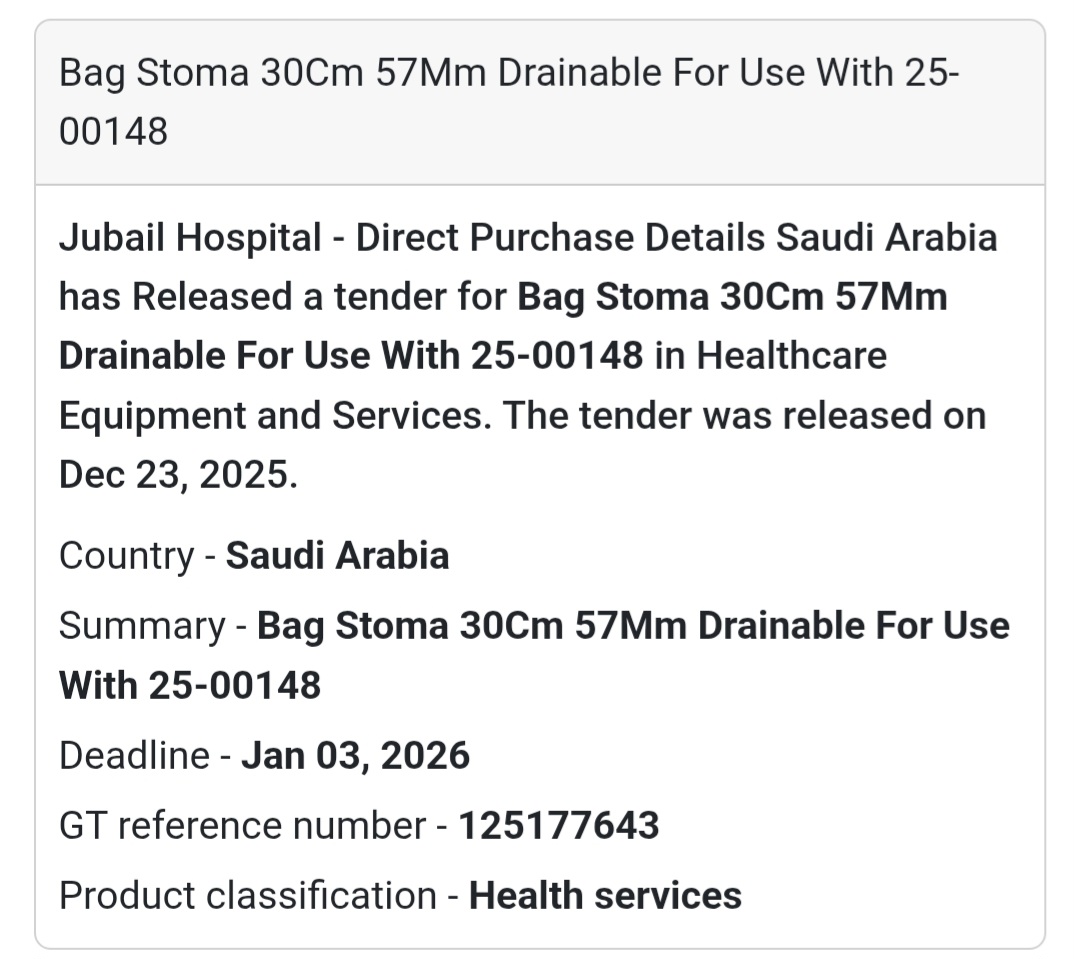 🩺 Medical Consumables Tender – Saudi Arabia 🇸🇦