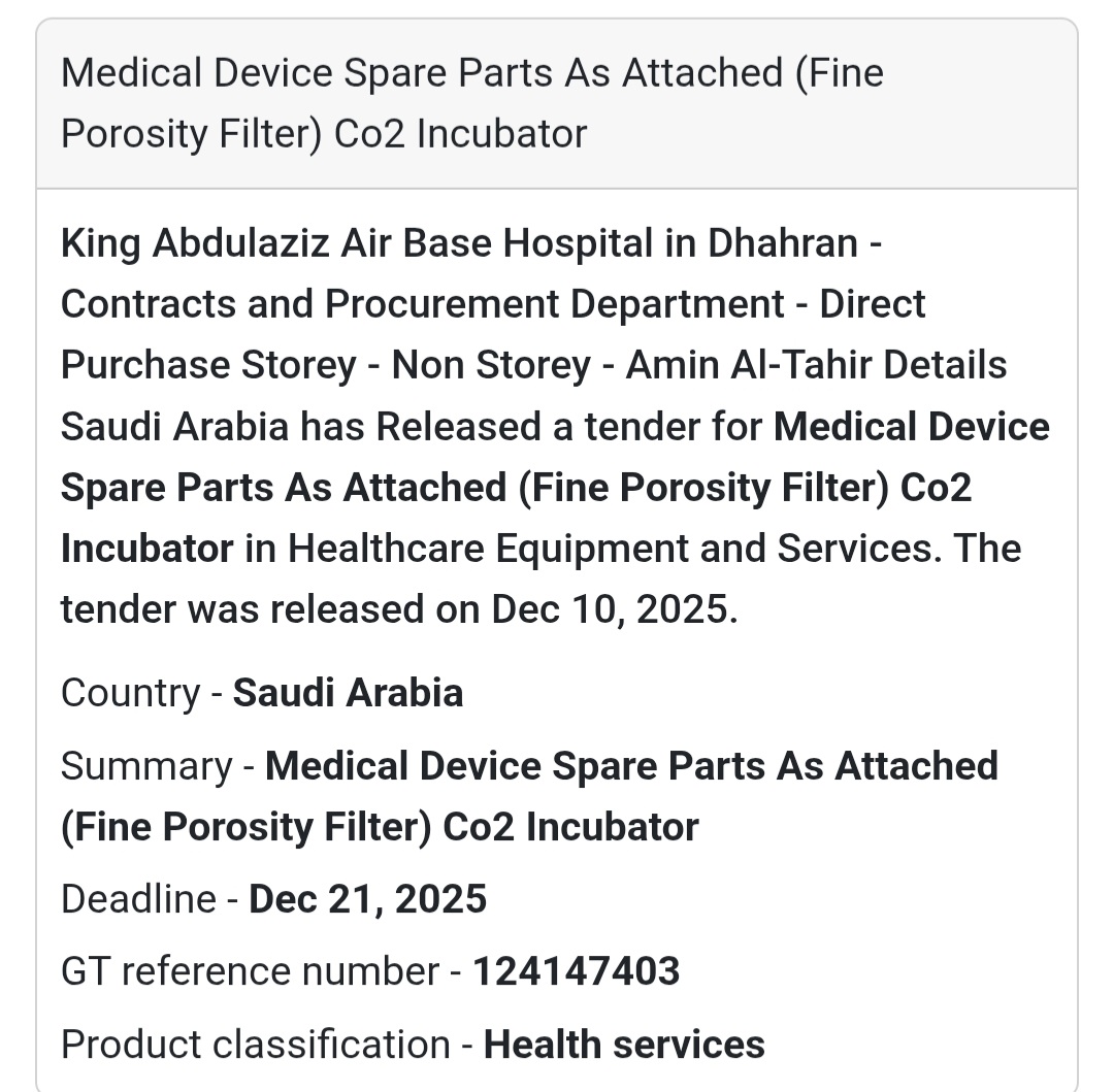 🧪 Medical Device Spare Parts – CO₂ Incubator