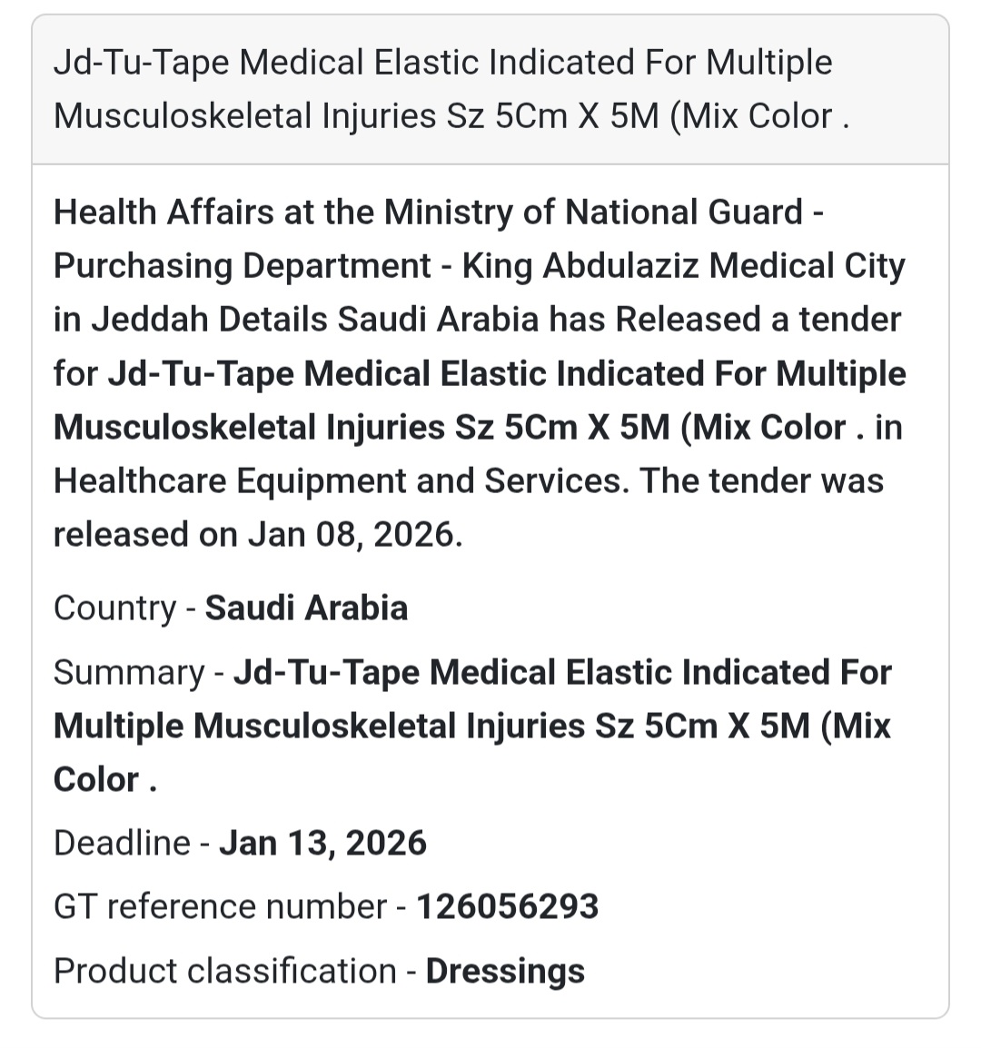🩹 Medical Elastic Tape Supply Tender