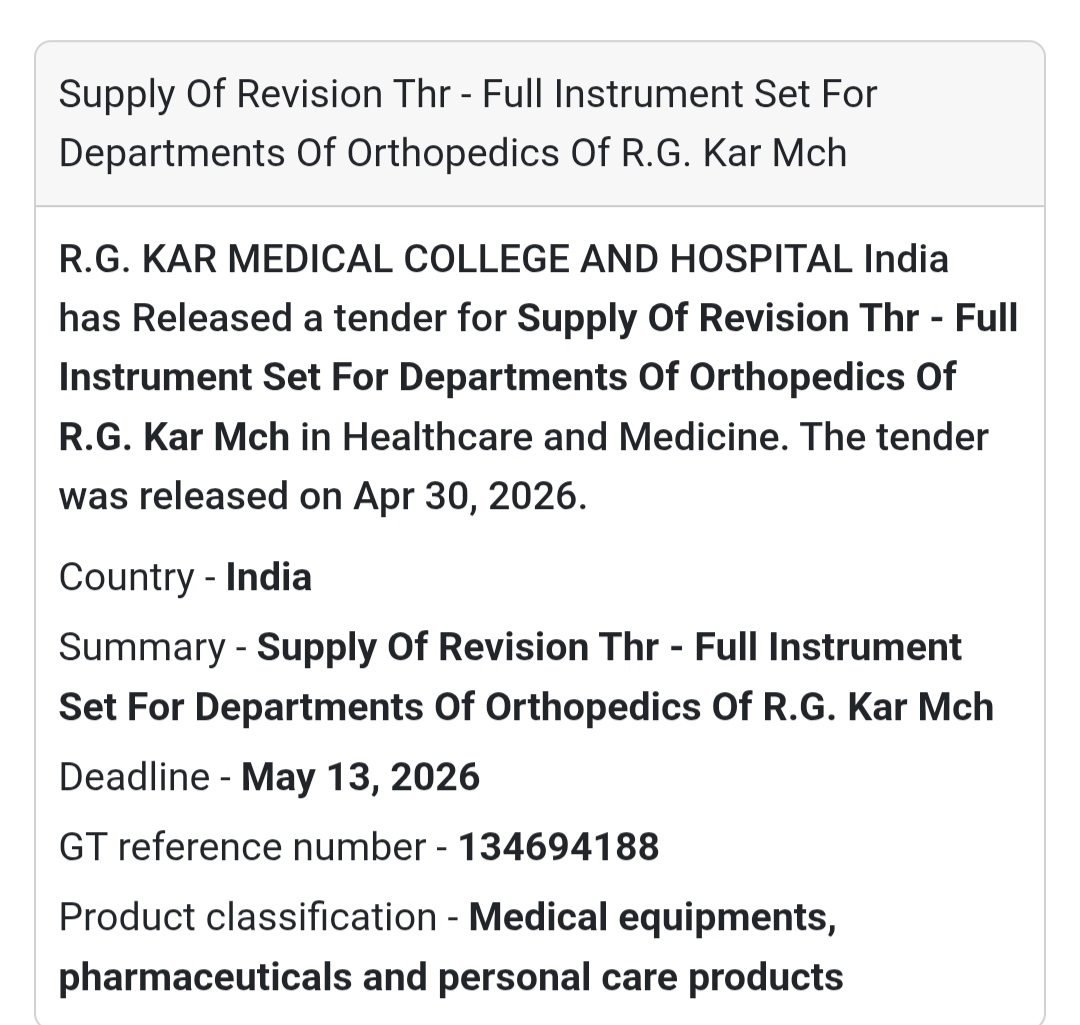 🏥 Medical Equipment Supply – R.G. Kar Hospital