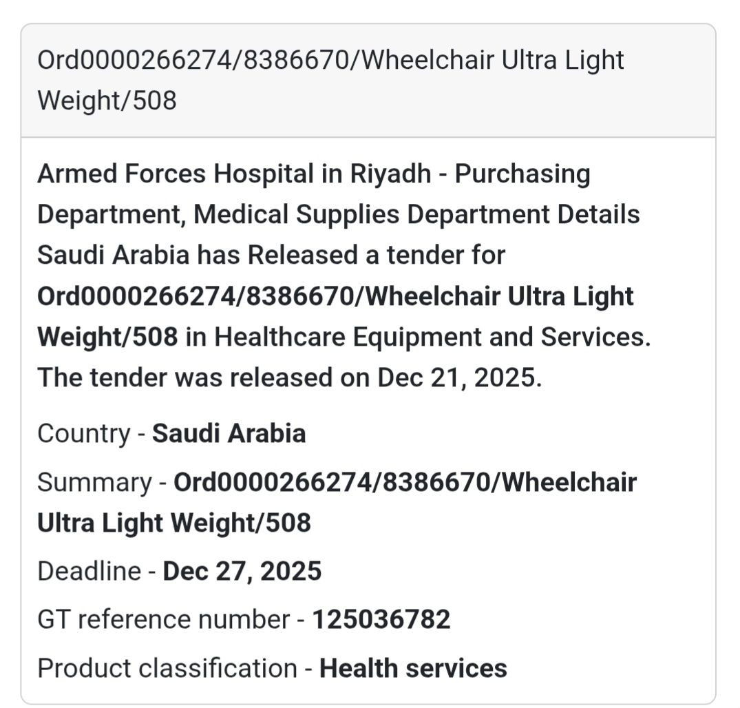 ♿ Medical Equipment Tender – Saudi Arabia
