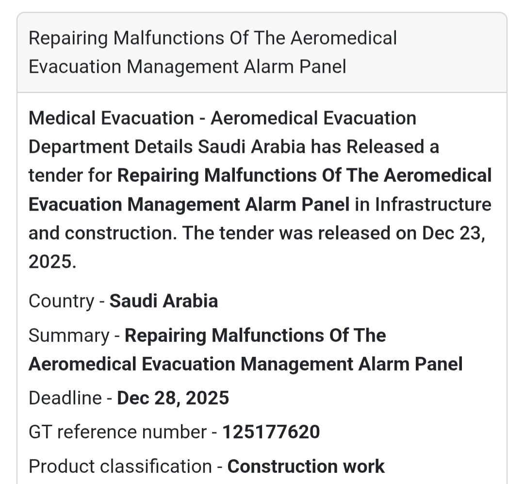 🚑 Medical Infrastructure Maintenance Tender – Saudi Arabia 🇸🇦