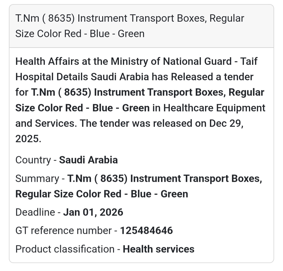 📢 Medical Instrument Boxes Tender – Saudi Arabia 🇸🇦