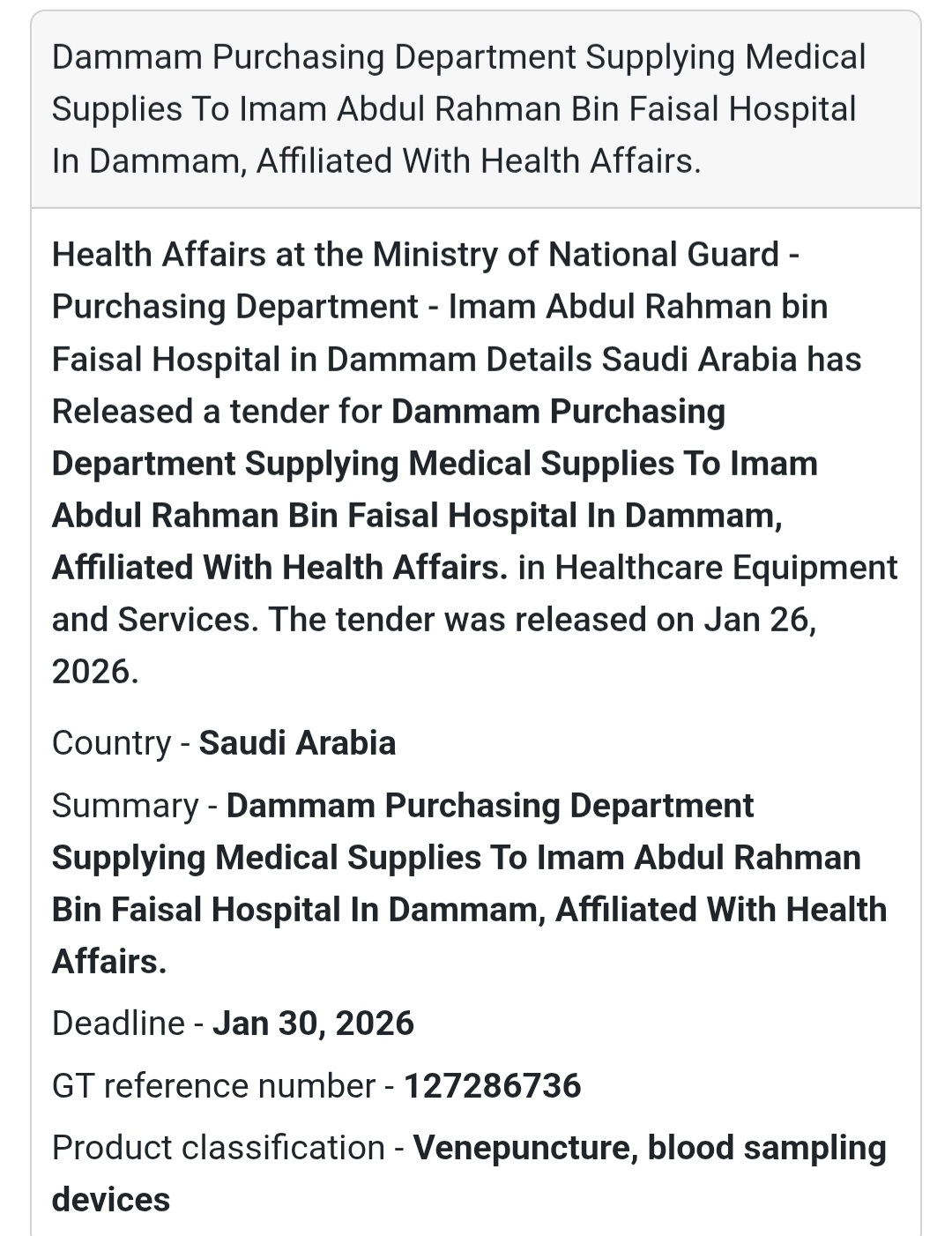 🩸 Medical Supplies – Blood Sampling Devices (Dammam)