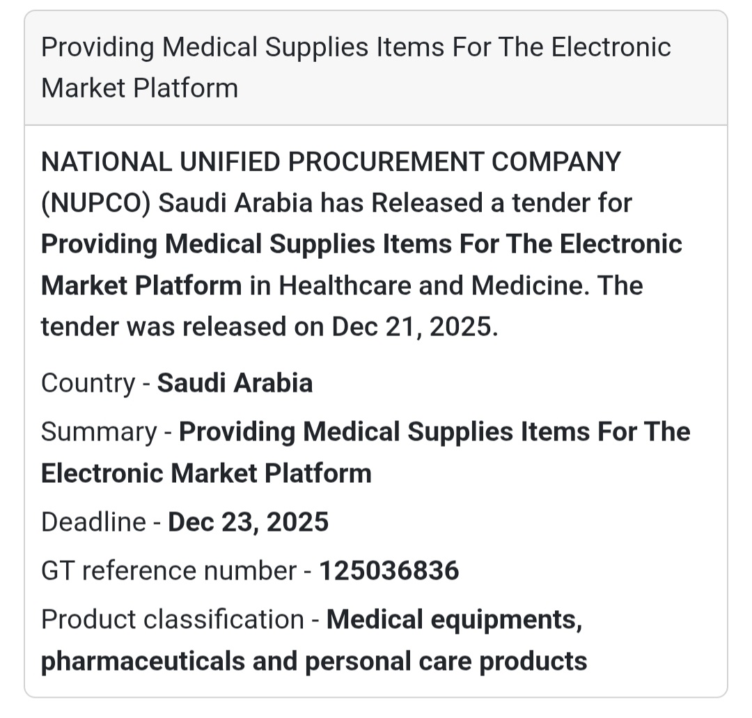 🩺 Medical Supplies E-Marketplace Tender – Saudi Arabia