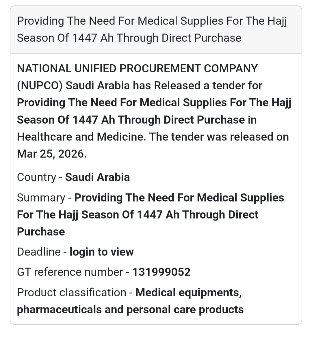 🏥 Medical Supplies for Hajj Season