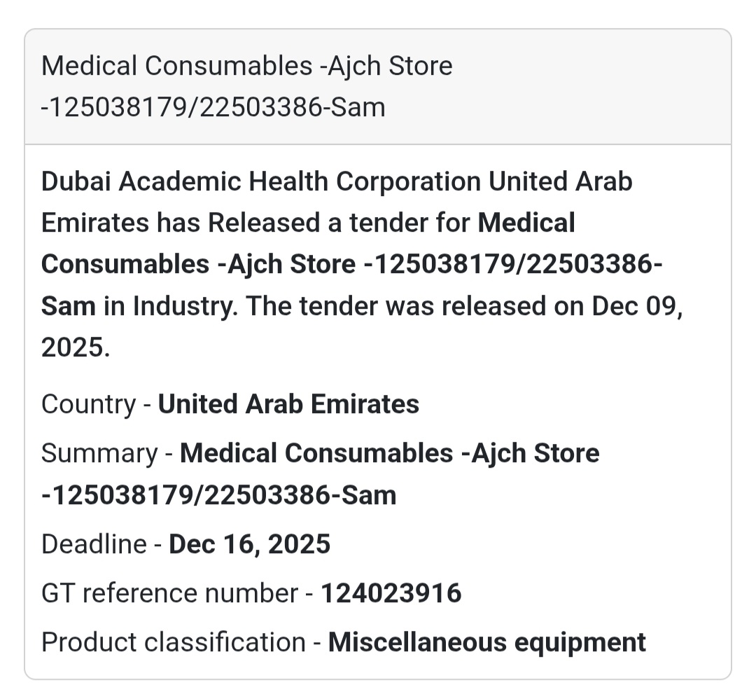 📢 Medical Supplies Tender – UAE 🇦🇪