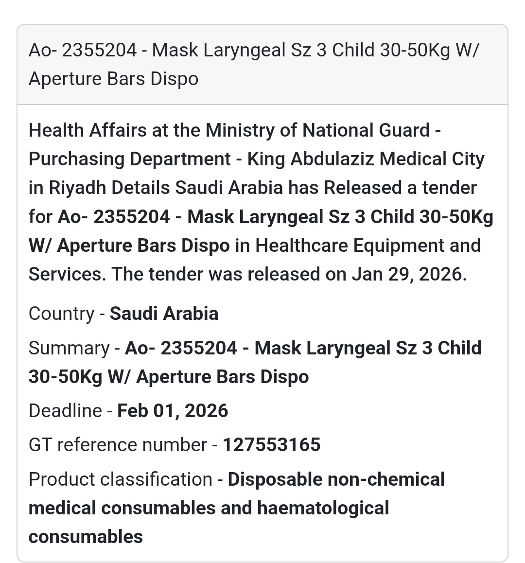 🏥 Medical Tender Alert 🏥