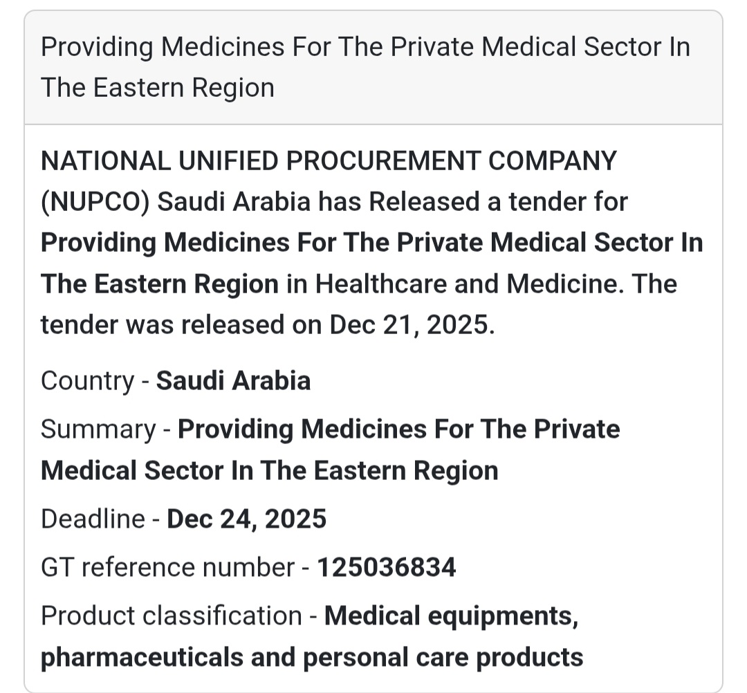 💊 Medicines Supply Tender – Saudi Arabia