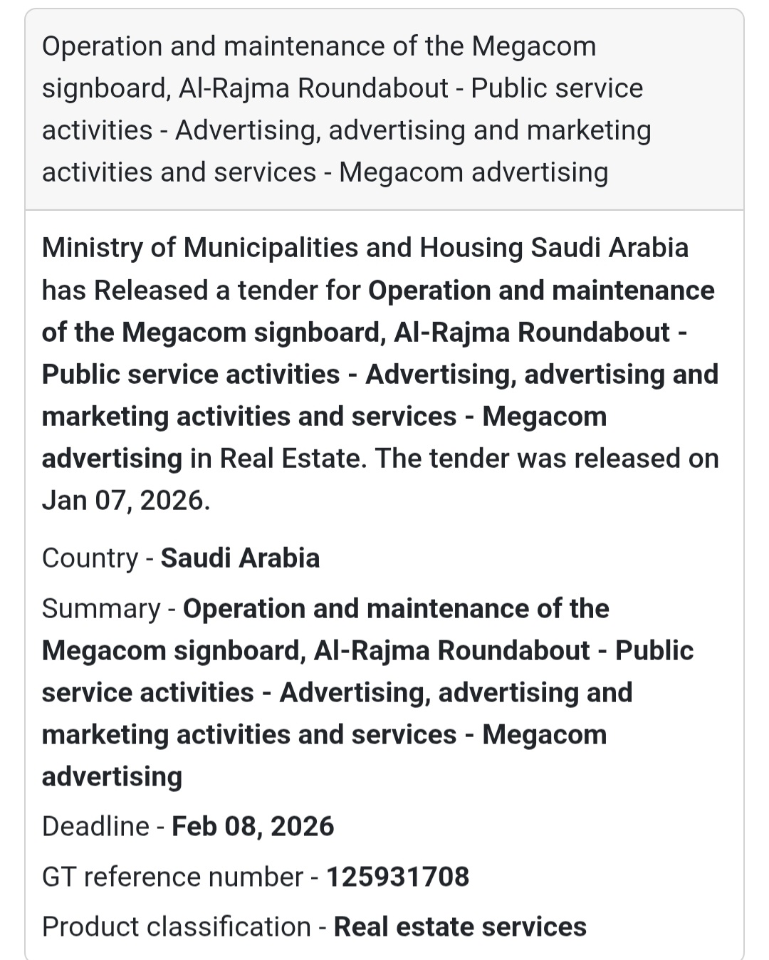 🪧 Megacom Signboard – Al-Rajma Roundabout