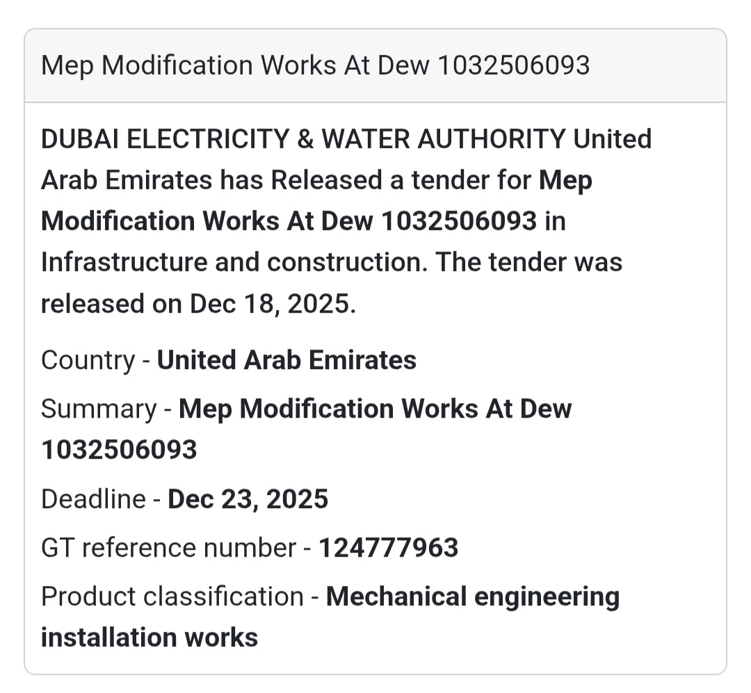 🔔 MEP Works Tender | United Arab Emirates 🇦🇪