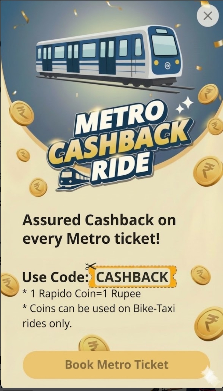 🚇 Metro Cashback Offer – India 💰