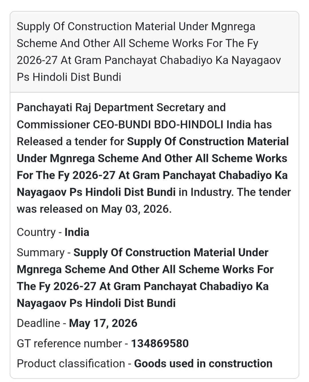 🧱 MGNREGA Material Supply – Chabadiyo Ka Nayagaov