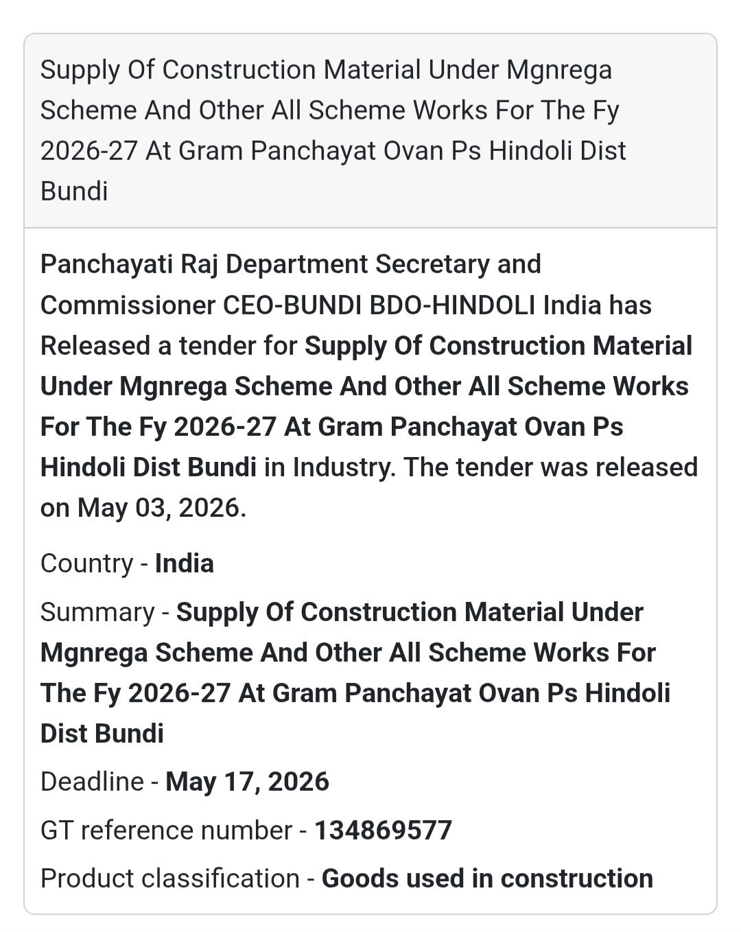 🧱 MGNREGA Material Supply – Ovan (Bundi)