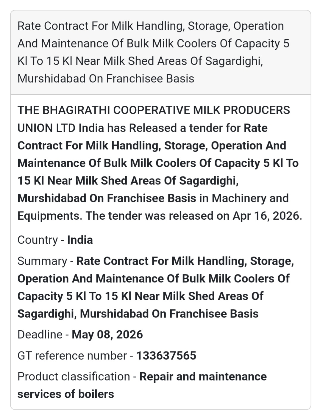 🥛 Milk Handling & Storage Contract | West Bengal 🇮🇳
