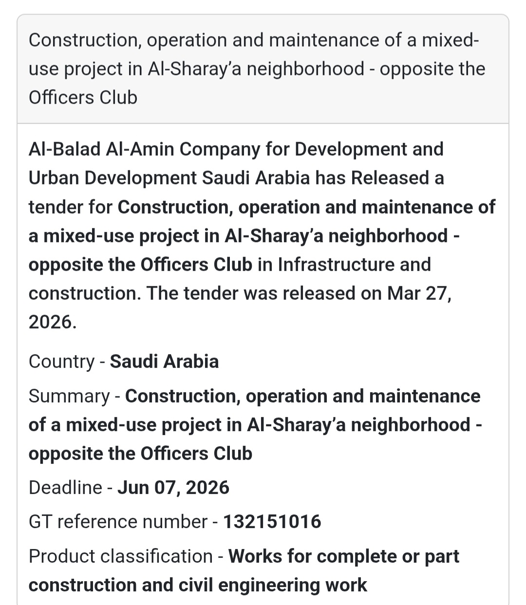 🏙️🏗️ Mixed-Use Project – Al Sharaya 🇸🇦 📢 New Tender Alert