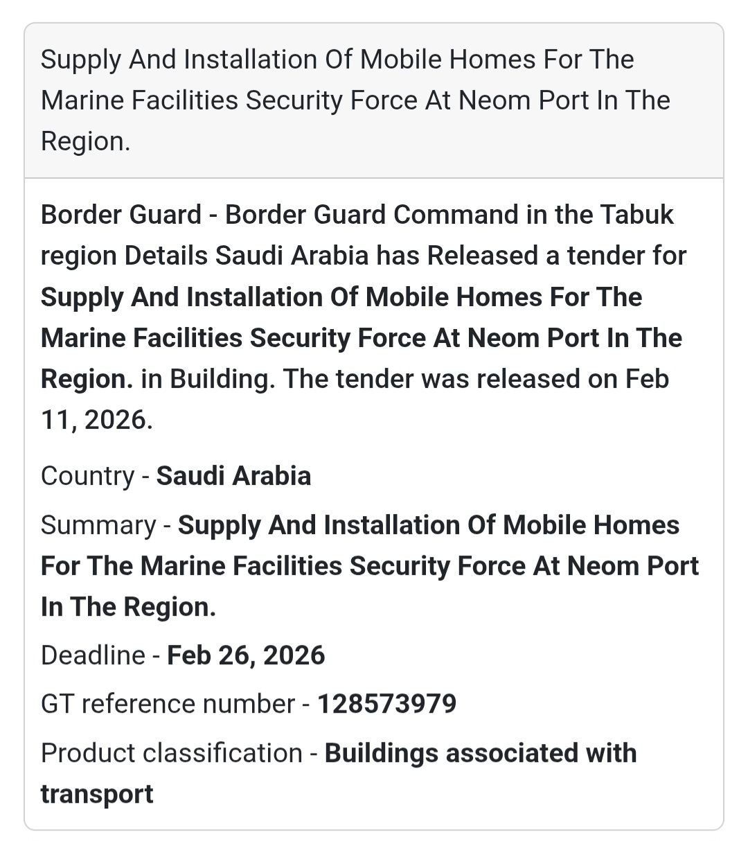🏗️ Mobile Homes – Neom Port (Tabuk Region)