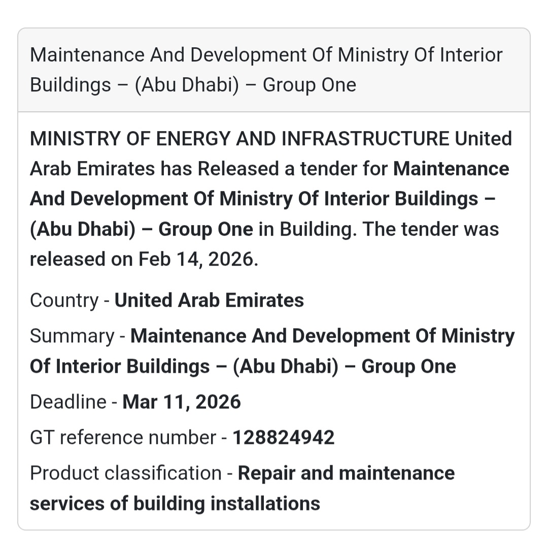 🏢 MOI Buildings Maintenance – Abu Dhabi (Group 1) – UAE