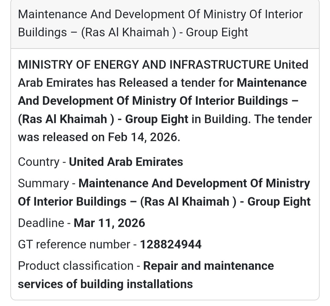 🏢 MOI Buildings Maintenance – Ras Al Khaimah (Group 8) – UAE