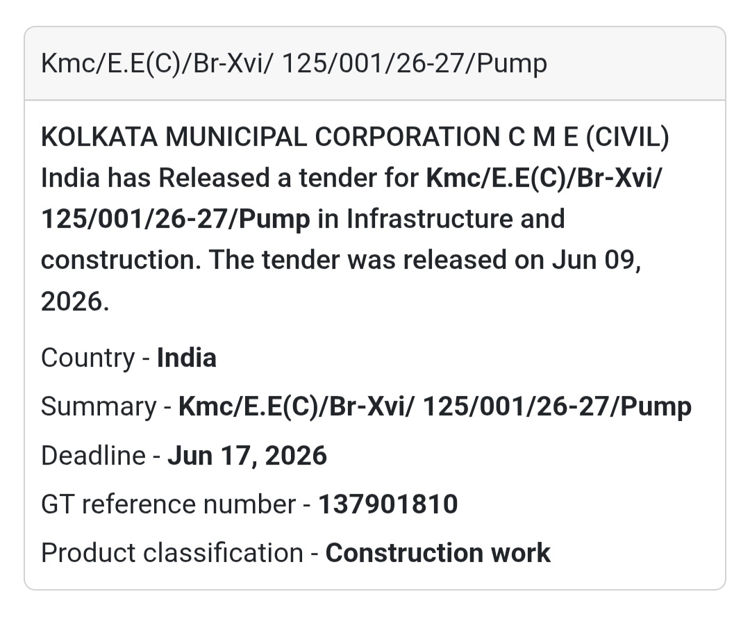🚰 Municipal Pumping System Improvement Project | 📍 Kolkata, West Bengal