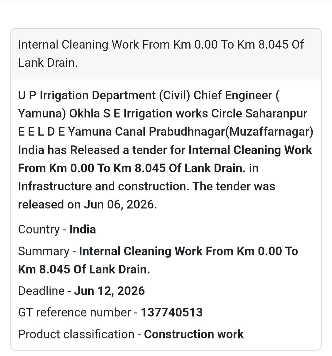 Muzaffarnagar, Uttar Pradesh | Internal Cleaning of Lank Drain