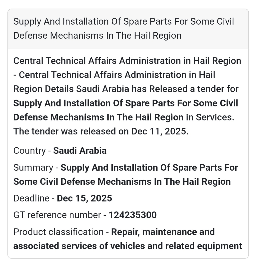 🚨 New Civil Defense Support Tender – Saudi Arabia 🇸🇦🛠️