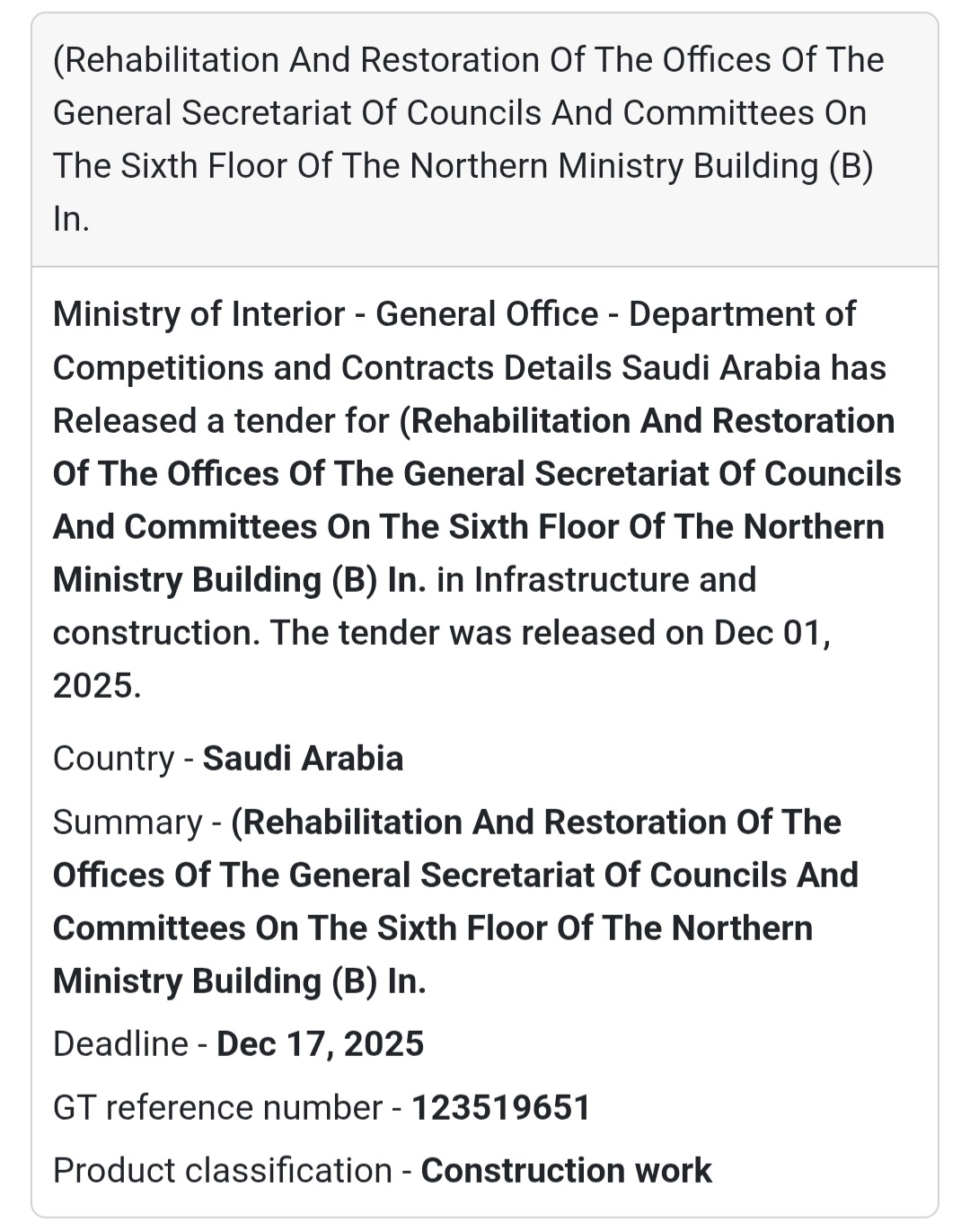 🏗️ New Construction Tender Alert – Saudi Arabia 🇸🇦