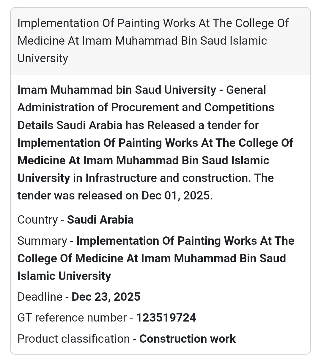 🎨 New Construction Tender – Saudi Arabia!