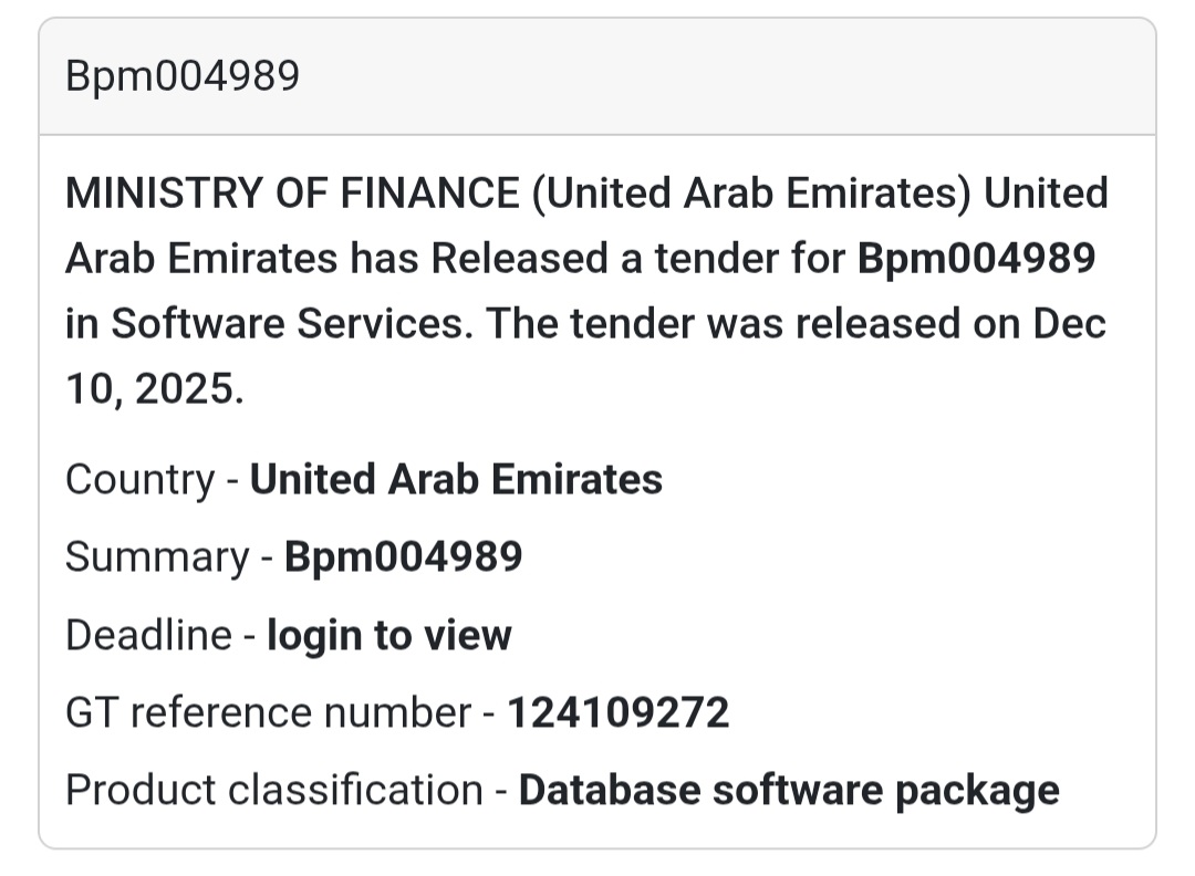 📢 New database and enterprise software Tender Alert – UAE 🇦🇪