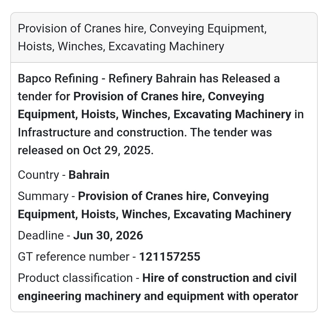 🔧🚜 New Equipment Hire Tender – Bahrain!