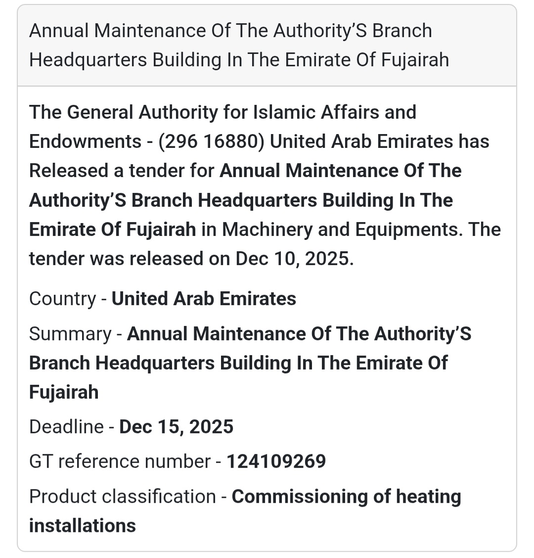 📢 New Government Tender Alert – UAE 🇦🇪