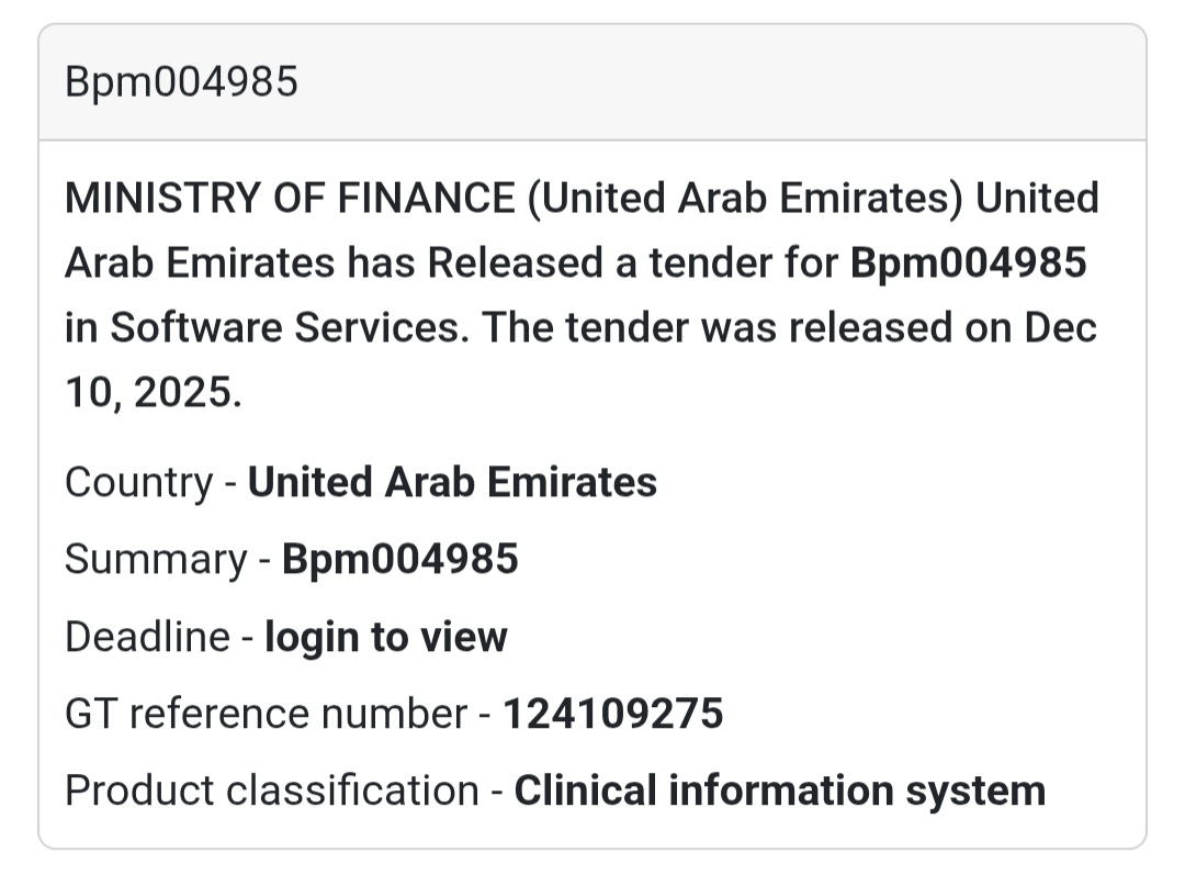 📢 New Health and IT Tender Alert – UAE 🇦🇪