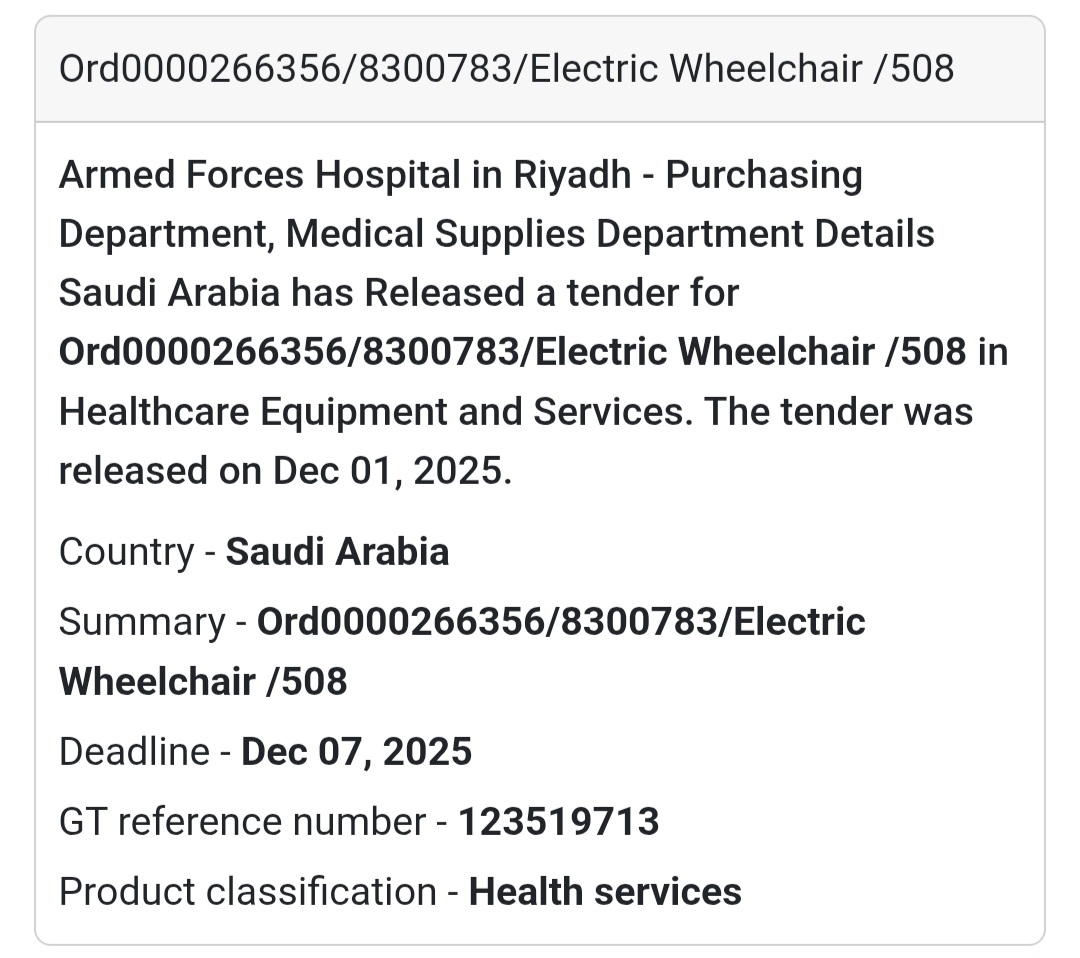 🦽💼 New Healthcare Equipment Tender – Saudi Arabia 🇸🇦