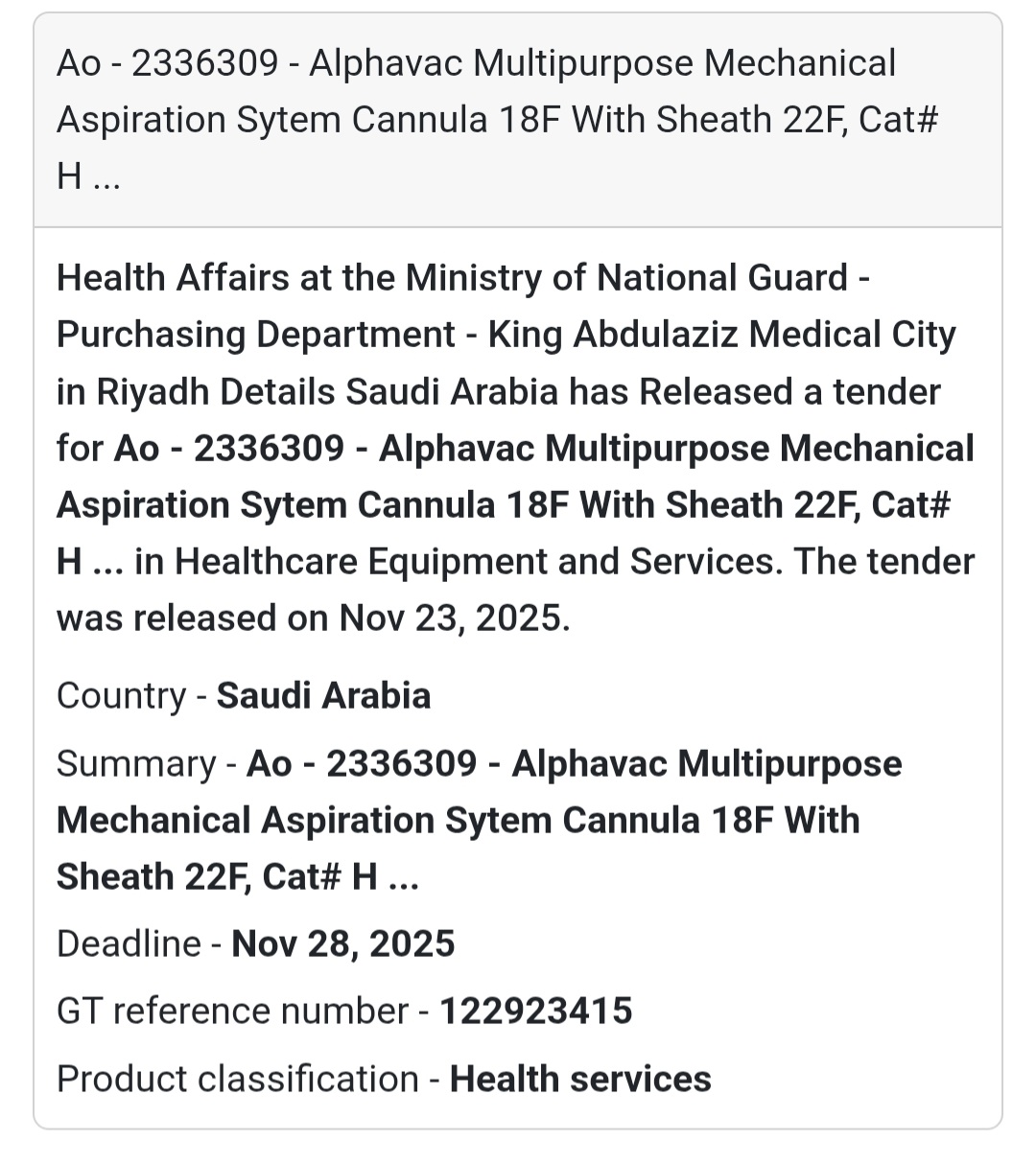 🩺 New Healthcare Tender Released – Saudi Arabia 🇸🇦