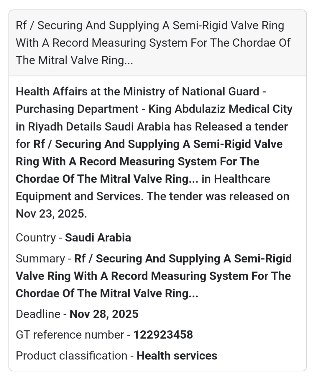 🩺 New Healthcare Tender – Saudi Arabia 🇸🇦